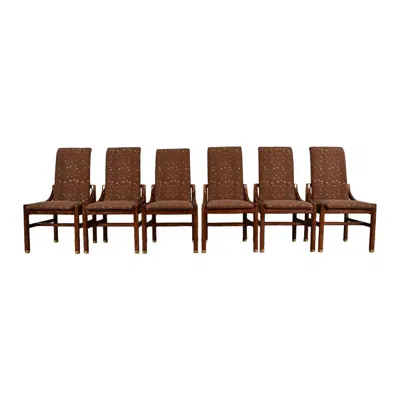 Pre-owned Henredon Mid-century Modern Sculpted Oak High Back Dining Chairs, Set Of Six In Brown