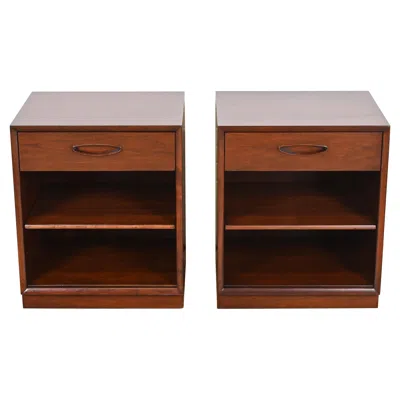 Pre-owned Henredon Mid-century Modern Walnut Nightstands, Newly Refinished In Brown