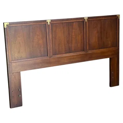 Pre-owned Henredon Mid-century Queen Campaign Headboard By  In Brown