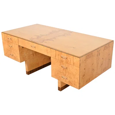 Pre-owned Henredon Milo Baughman Style Burl Wood And Macassar Ebony Executive Desk By  In Black
