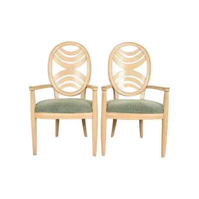 Pre-owned Henredon Modern Art Deco Carved Oak Armchairs, Pair In Brown