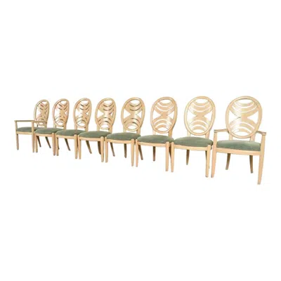 Pre-owned Henredon Modern Art Deco Carved Oak Dining Chairs, Set Of Eight In Brown