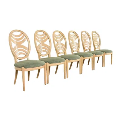 Pre-owned Henredon Modern Art Deco Carved Oak Dining Chairs, Set Of Six In Brown
