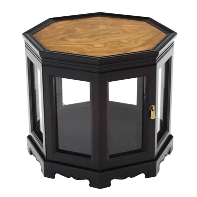 Pre-owned Henredon Octagonal Black With Burl Wood Top Cabinet Side Table