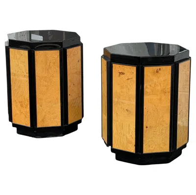 Pre-owned Henredon Octagonal End Tables Black Lacquer And Burl Ca' 1980's