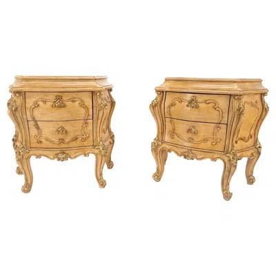 Pre-owned Henredon Pair Carved Scrolls Decorated Painted Bombay Style Night Stands End Tables Mint In Brown