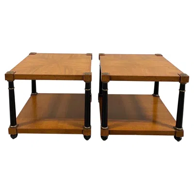 Pre-owned Henredon Pair Empire End Tables Walnut Black Columns Vintage Regency