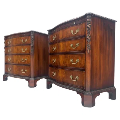 Pre-owned Henredon Pair Flame Mahogany Brass Pulls 4 Drawers Pull Out Trays Bachelor Chest Dresers In Red