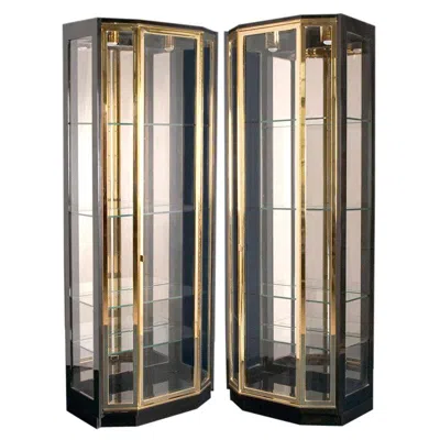 Pre-owned Henredon Pair Of  Black Lacquered And Brass Display Cabinets/vitrines