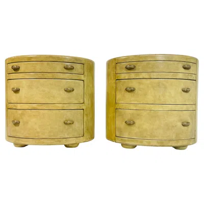 Pre-owned Henredon Pair Of  Oval 3-drawer Nightstands / Bachelor's Chests, Lacquered Finish In Brown