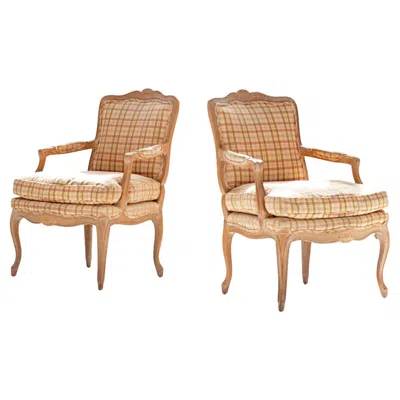 Pre-owned Henredon Pair Of Louis Xv Style Lounge Chairs By  In Brown