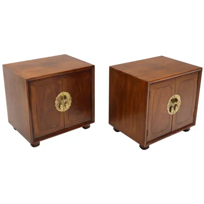 Pre-owned Henredon Pair Of Mid-century Modern Two Doors Nightstands By  In Brown