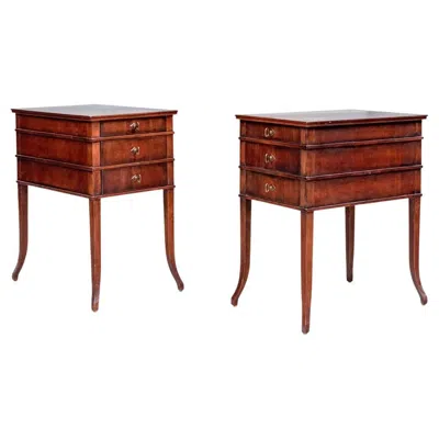 Pre-owned Henredon Pair Of Vintage "acquisitions" By  Three Drawer End Tables In Brown
