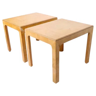 Pre-owned Henredon Pr. Hollywood Regency  Scene Two Blonde Olive Burl Wood Side Tables In Brown
