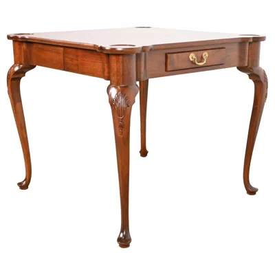 Pre-owned Henredon Queen Anne Carved Mahogany Breakfast Table Or Game Table, Refinished In Brown