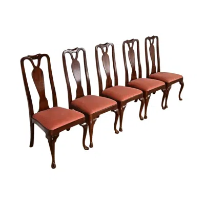 Pre-owned Henredon Queen Anne Solid Mahogany Dining Chairs, Set Of Five In Brown