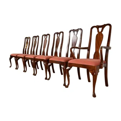 Pre-owned Henredon Queen Anne Solid Mahogany Dining Chairs, Set Of Six In Brown