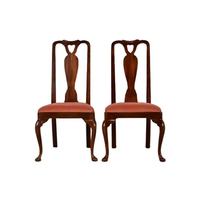 Pre-owned Henredon Queen Anne Solid Mahogany Side Chairs Or Dining Chairs, Pair In Brown