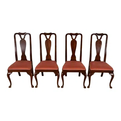 Pre-owned Henredon Queen Anne Solid Mahogany Side Chairs Or Dining Chairs, Set Of Four In Brown