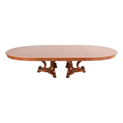Pre-owned Henredon Regency Cherry And Burl Wood Pedestal Dining Table, Newly Refinished In Brown