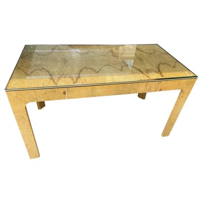 Pre-owned Henredon Scene Two Parsons Desk With Custom Glass Top In Brown