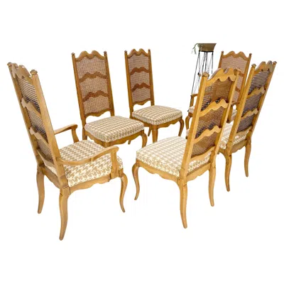Pre-owned Henredon Set 6 Country French Ladder Cane Back Pegged Frames New Upholstery Dining Chairs In Brown