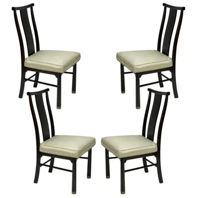 Pre-owned Henredon Set Of 4 Mid-century Modern Asian Style Dark Brown  Dining Side Chairs