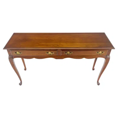 Pre-owned Henredon Solid Cherry Queen An Style Two Drawers Low Profile Console Table Mint In Brown