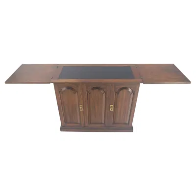 Pre-owned Henredon Solid Cherry Raised Panel Doors Liquor Bar Serving Flip Top Cabinet Mint In Brown
