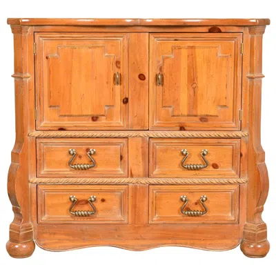 Pre-owned Henredon Spanish Baroque Carved Solid Pine Bar Cabinet Or Chest Of Drawers In Brown