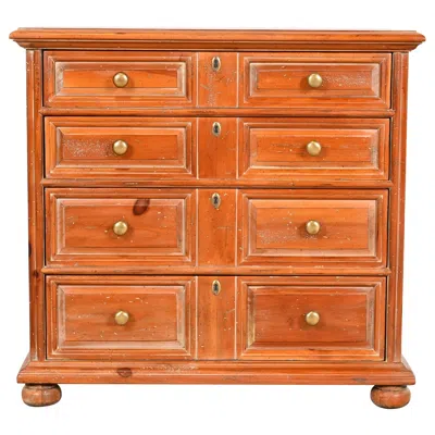 Pre-owned Henredon Spanish Colonial Carved Solid Pine Commode Or Chest Of Drawers In Brown
