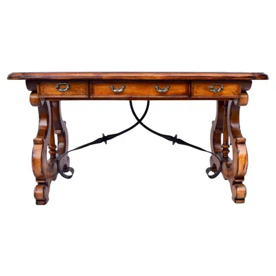 Pre-owned Henredon Spanish Colonial Revival Writing Table Desk Library Table In Brown