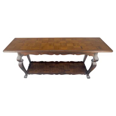 Pre-owned Henredon Spanish Colonial Solid Oak Parquetry Top Two Tier Console Library Table Mint In Brown
