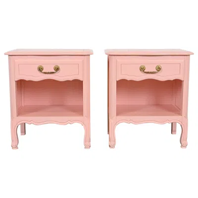 Pre-owned Henredon Style French Provincial Louis Xv Pink Lacquered Nightstands, Refinished
