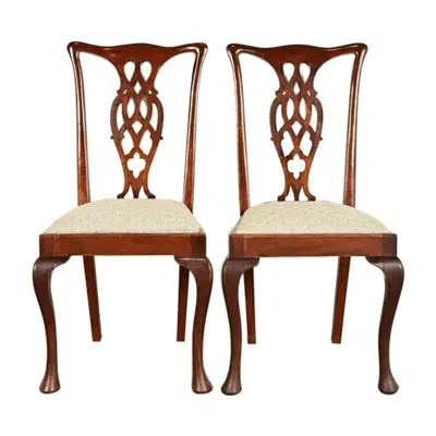 Pre-owned Henredon Style Georgian Carved Mahogany Side Chairs Or Dining Chairs, Pair In Brown
