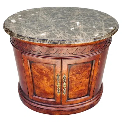 Pre-owned Henredon Style Mahogany Marble Drum Table In Brown