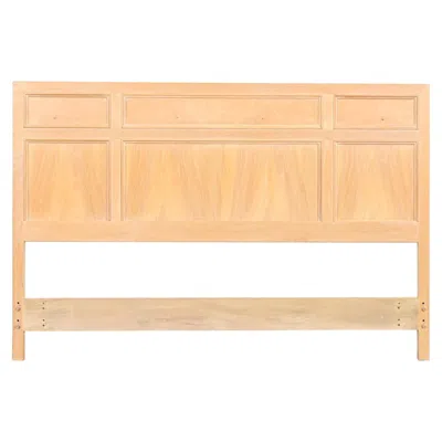 Pre-owned Henredon Style Mid-century Modern Campaign White Oak And Burl Wood Headboard