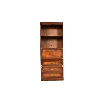 Pre-owned Henredon Style Mid-century Modern Hollywood Regency Campaign Walnut Bookcase In Brown