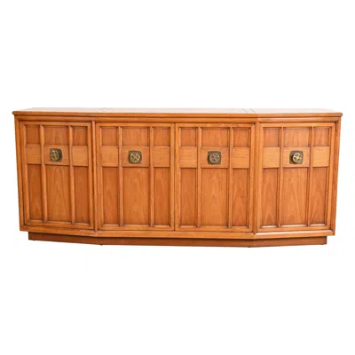 Pre-owned Henredon Style Mid-century Modern Sculpted Walnut Sideboard Credenza, 1960s In Brown