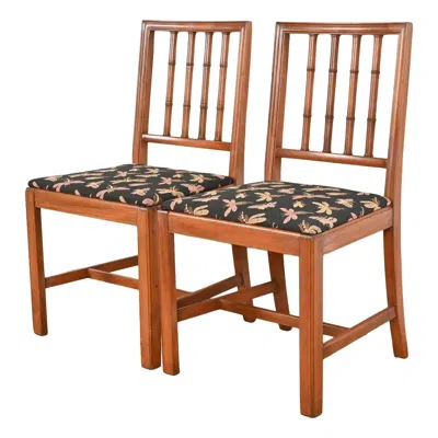 Pre-owned Henredon Style Regency Carved Mahogany Faux Bamboo Side Chairs Or Dining Chairs In Brown