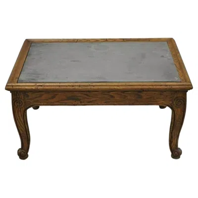Pre-owned Henredon Town & Country French Style Carved Oak Wood Slate Top Low Accent Table In Gray