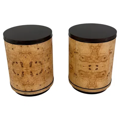 Pre-owned Henredon Ultra Rare Scene Two Drum Tables From  In Brown