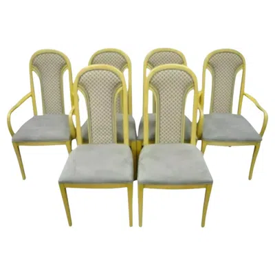 Pre-owned Henredon Vintage Art Deco Upholstered Back Lacquered Dining Chairs Attr  Set Of 6 In Brown