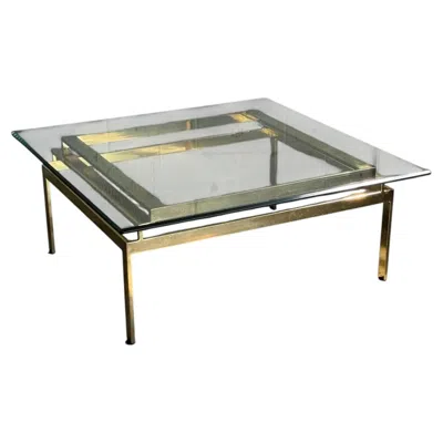 Pre-owned Henredon Vintage Brass Hollywood Regency Style Coffee Table In Gray