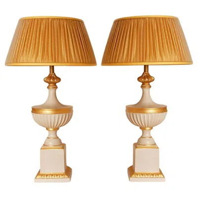 Pre-owned Henredon Vintage French Table Lamps White And Gold Ceramic 1970s Vase Lamps Neoclassical