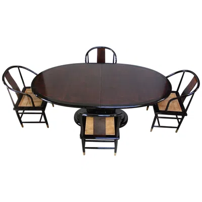 Pre-owned Henredon Vintage  Black Lacquer And Burl Dining Set