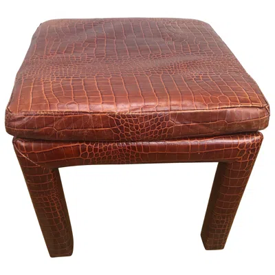 Pre-owned Henredon Vintage  Faux Alligator Leather Parsons Stool Or Bench In Brown