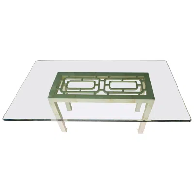 Pre-owned Henredon Vintage  Hollywood Regency Faux Goatskin And Glass Dining Table In Gray