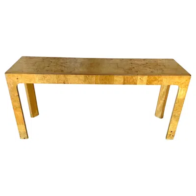 Pre-owned Henredon Vintage  Scene Two Burled Olive Parsons Console Sofa Table In Brown