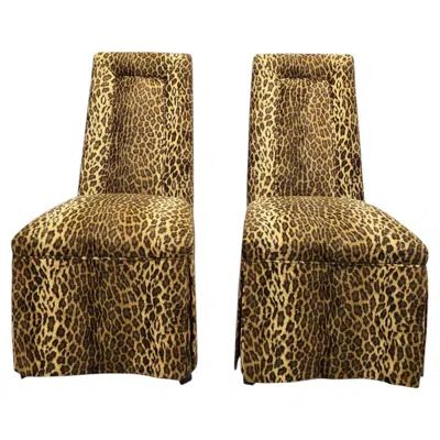 Pre-owned Henredon Vintage High-back Skirted Side Chairs � Pair In Brown